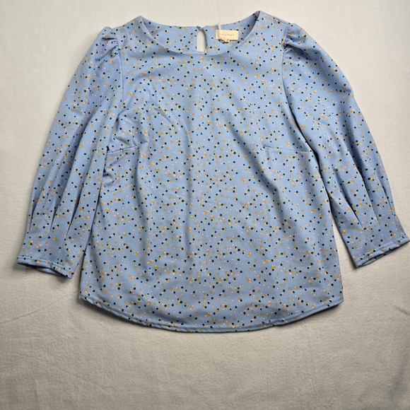 MELLODAY Tops - Melloday Womens Top 2X Blue Gold Green Dot 3/4 Sleeve Keyhole Blouse